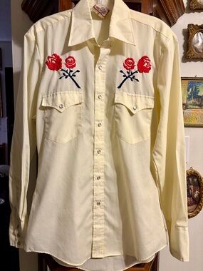 Vintage Wagon Boss Rose embroidered pearl snap button western shirt Sz Sm